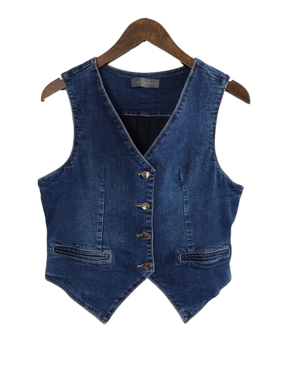 Suzy Shier Medium Wash Button Front Denim Vest (M)